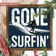 Indicator rustic din lemn „Gone Surfin” - decor de plajă de coastă, 20x20 cm. Perfect pentru verandă, piscină sau cadou de vară._voghion.com