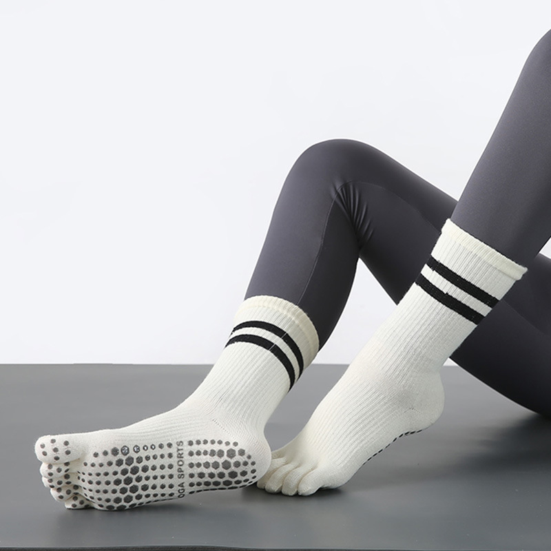 Calzini a compressione a cinque dita, antiscivolo, elastici, a tubo alto, da donna, per yoga, autunno e inverno, snellenti per le gambe_voghion.com