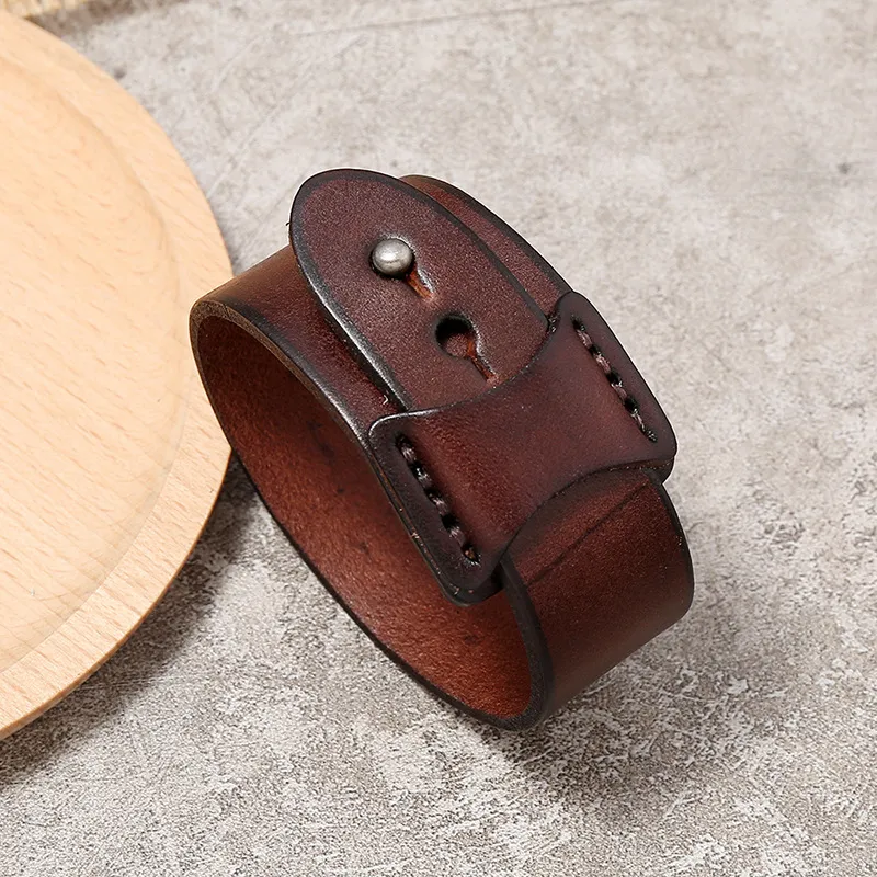 Bangle Vintage Genuine Leather Wide Cuff Men's Bracelet Punk Hiphop Ornament Male Wristband Jewelry Accessories Gift_voghion.com