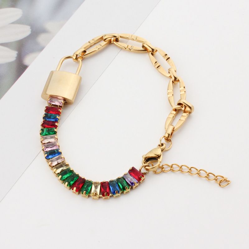 Elegant Streetwear Rectangle Titanium Steel Zircon Bracelets In Bulk_voghion.com