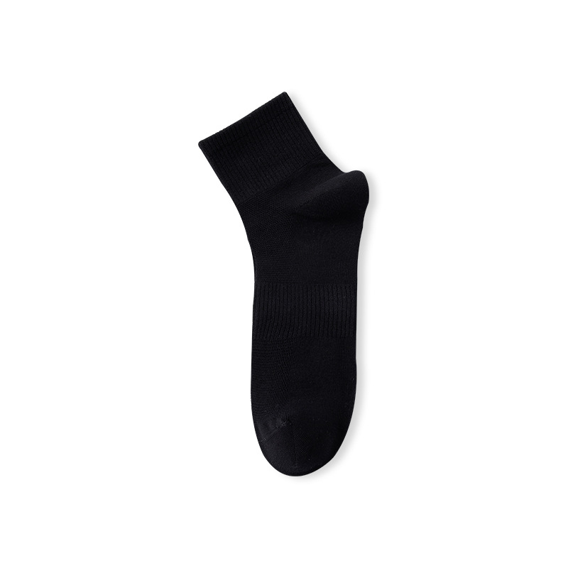 2025e Spring Summer Boat Business Mesh Breathable Sweat-Absorbing Men's Short Tube Pure Cotton Solid Color Black Socks_voghion.com