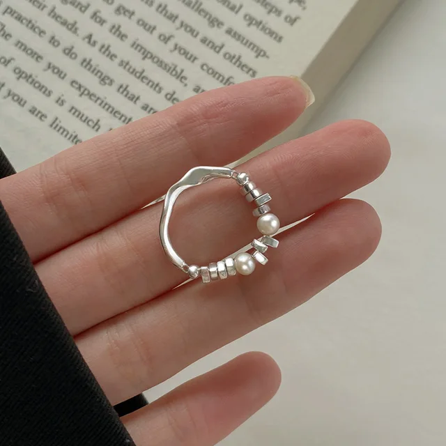 Bereit Lager Sier Farbe Asymmetrische Perlen Perle Elastische Schnur Ringe Für Frauen Mädchen Koreanische Mode Neue Schmuck Geschenk Party_voghion.com