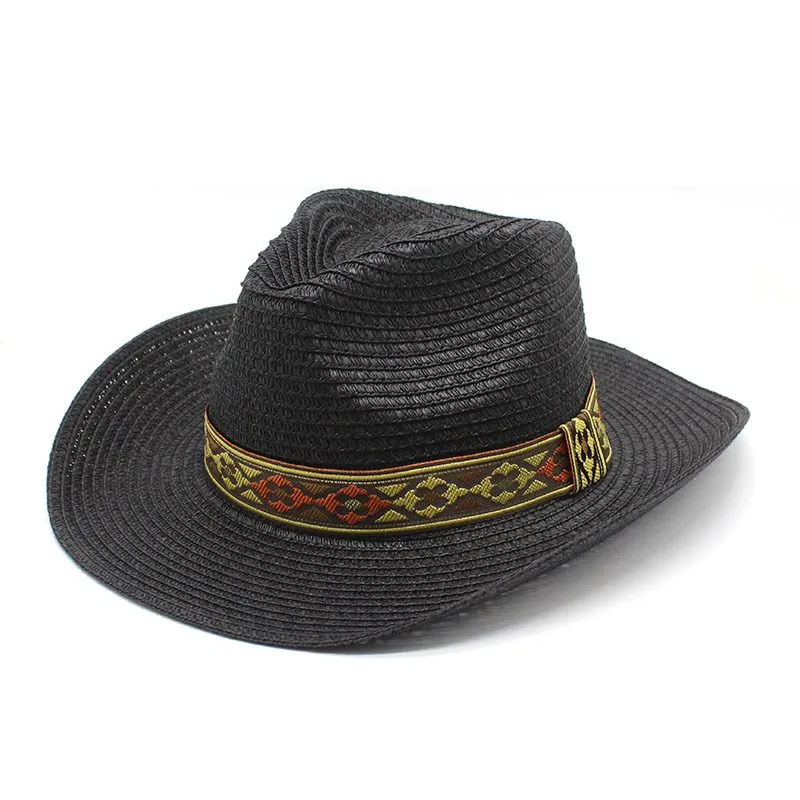 Chapeau de paille de style ethnique tibétain pour hommes et femmes, chapeau de protection solaire pour la plage en plein air_voghion.com