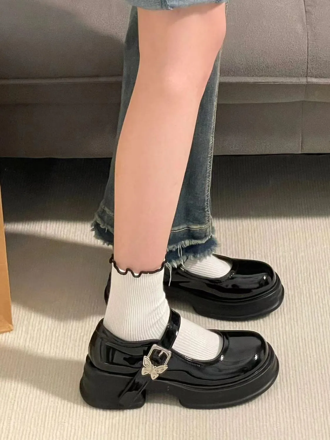 Mary Jane Schuhe Für Damen British Style Mit Dicker Sohle_voghion.com