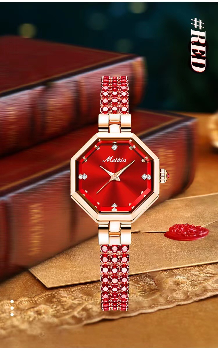Meibin Instagram New Bracelet Octagonal Women's Jewelry Buckle Light Luxury Rose Gold Quartz Watch_voghion.com