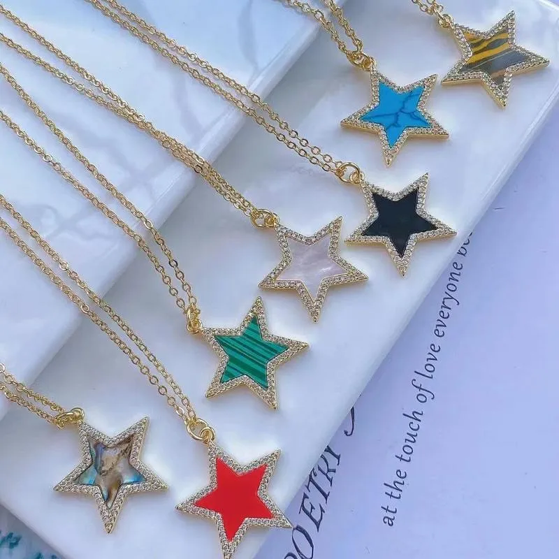 Star Charm Pendant Necklaces With Natural Abalone Shell And Zircon_voghion.com