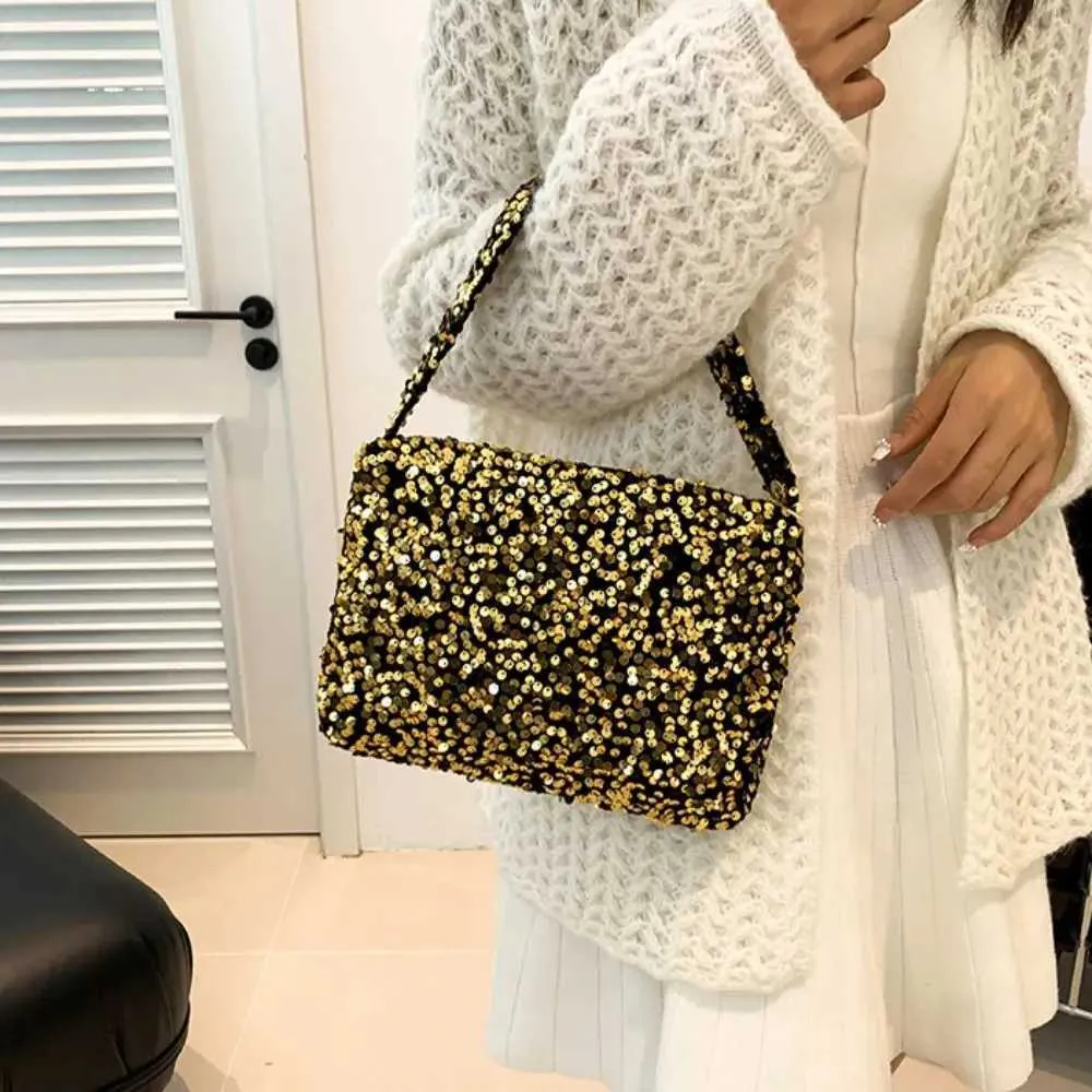 Borsa a tracolla tinta unita alla moda in stile coreano INS da sera, pochette sottobraccio, paillettes, borsa a tracolla da donna C241218_voghion.com