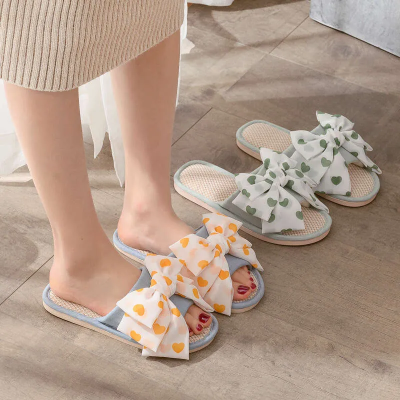 New home en breathable sandals women's summer indoor fabric love bow comfort slippers green ss ss1_voghion.com