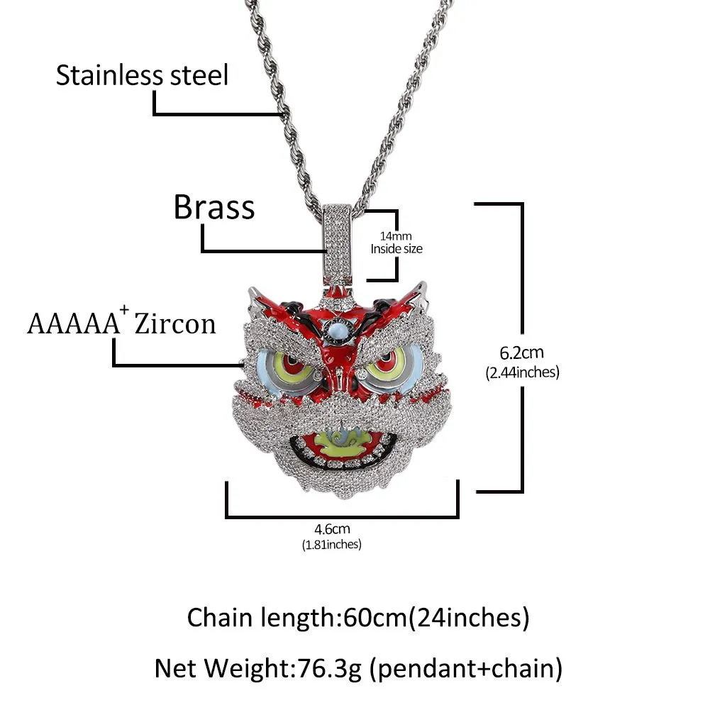 Collana con ciondolo a forma di leone colorato retrò hip hop, regalo per uomo, gioielli placcati in oro vero e zircone pieno_voghion.com