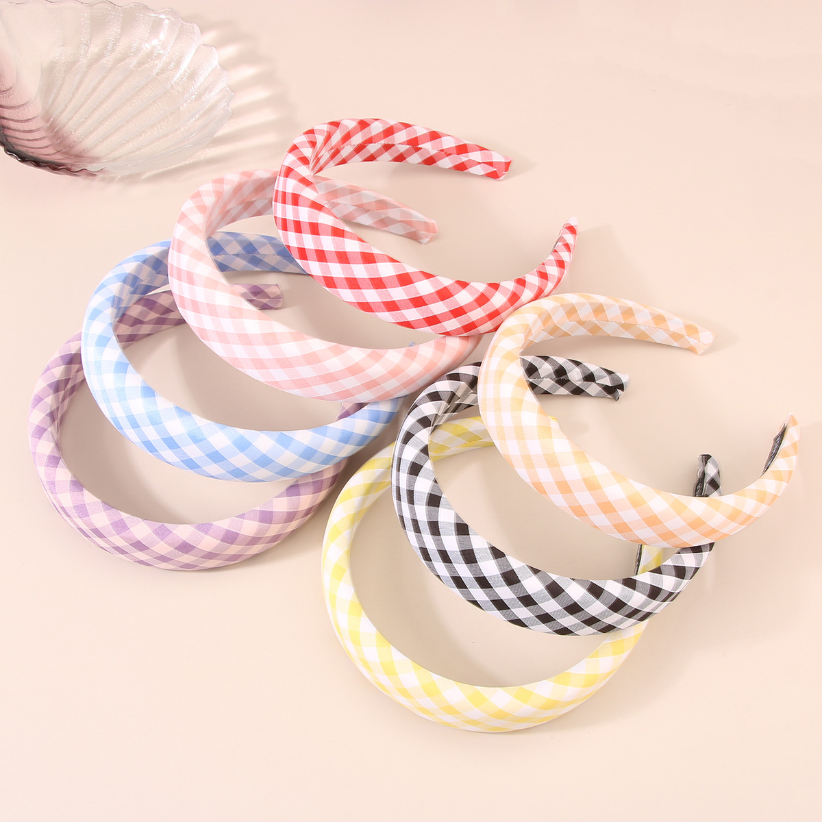 Guanyang small fresh girl style literary plaid wide-brimmed headband sweet sponge headband Korean spring and summer hair accessories hoop_voghion.com
