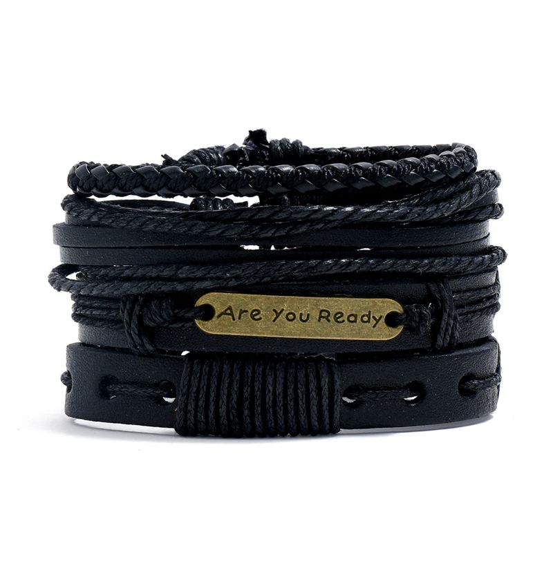 Semplice abito fai da te in pelle di mucca intrecciata da uomo e da donna multistrato combinazione Bracciale accessori_voghion.com
