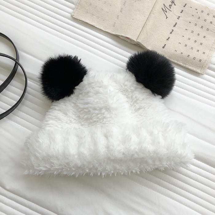 Autumn and Winter Cute Little Bear Plush Ear Protection for Children's Versatile Warmth Double Hair Ball Knitted Hat_voghion.com