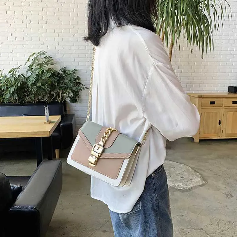 Mode Frauen Kette Crossbody Freizeit Splice Kleine Quadratische Schulter Design Umhängetasche Reise Geldbörse und Handtasche241216_voghion.com