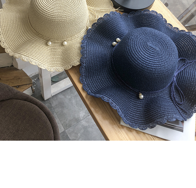 Hat for women in summer, small refreshing waves, large brimmed straw Korean version, versatile pearl, casual protection,_voghion.com