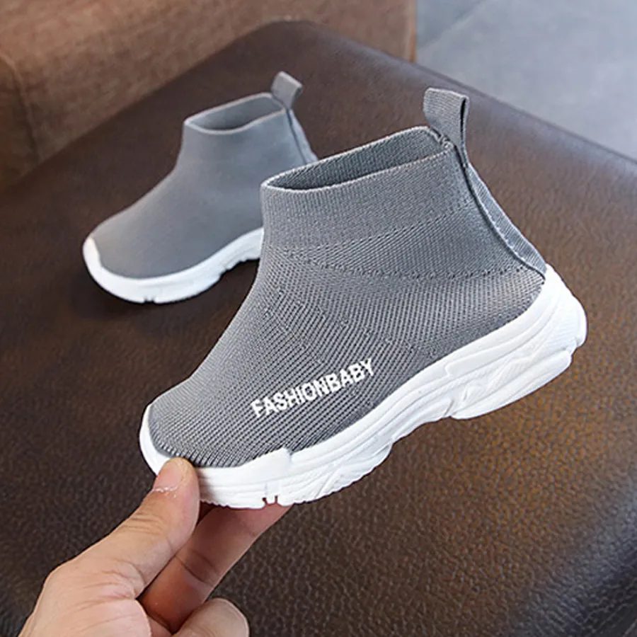Tênis de cano alto infantil casual sem cadarço respirável meias infantis antiderrapantes botas de neve meninos meninas calçados esportivos tamanhos 21-30_voghion.com