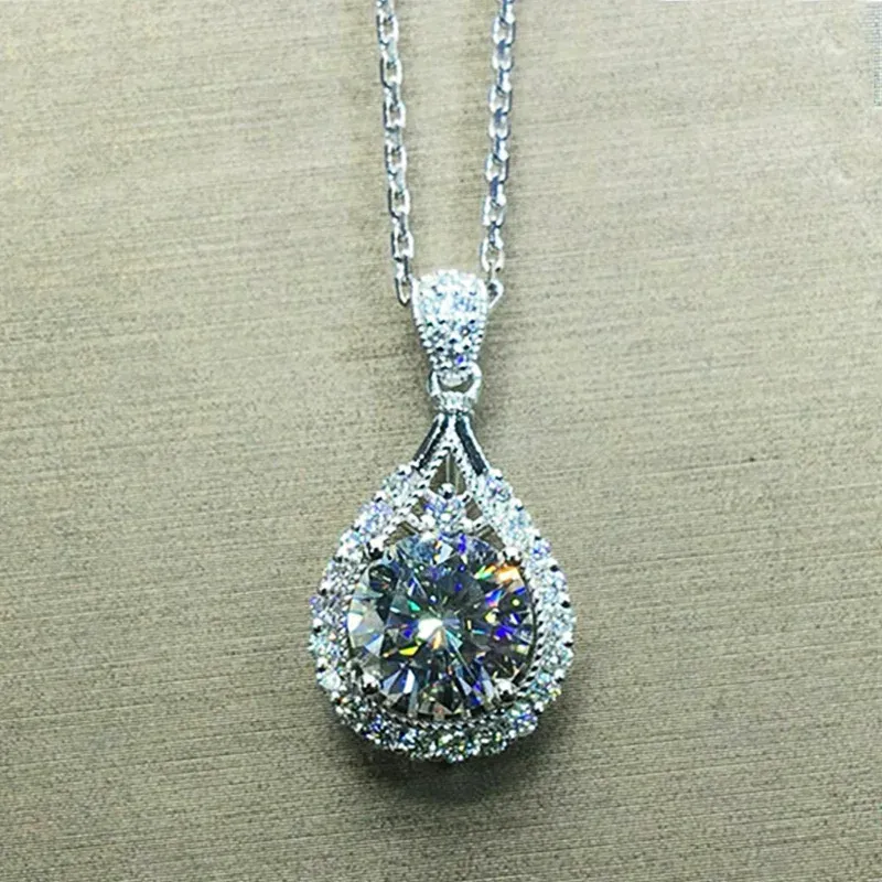 Collier élégant pour femme avec pendentif en forme de larme, couleur argent, magnifique bijou de mariage pour femme, anniversaire_voghion.com