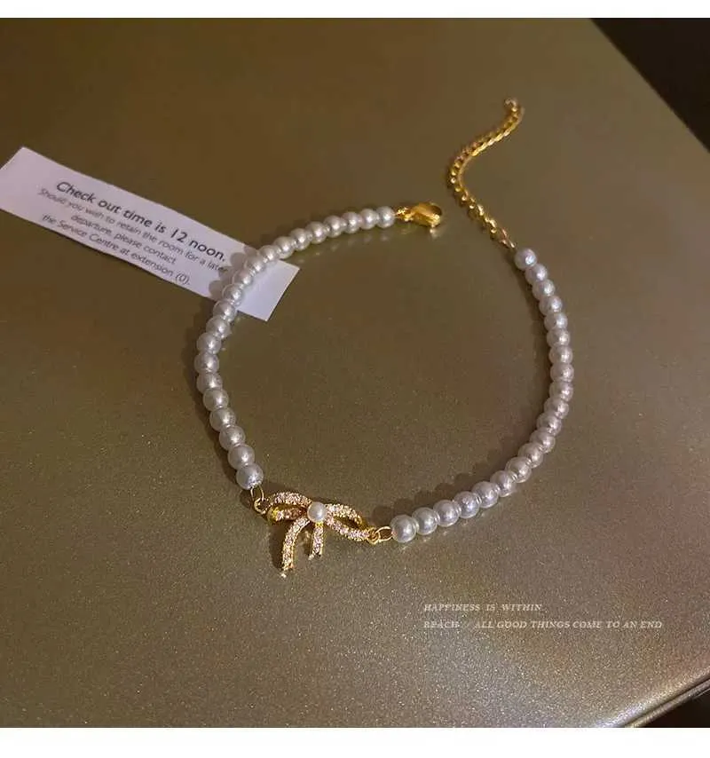 Bracelet ajustable avec perles et strass pour femme doré_voghion.com