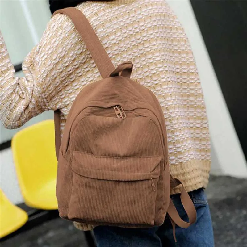 Zaino in velluto a coste da donna borsa a spalla alla moda_voghion.com