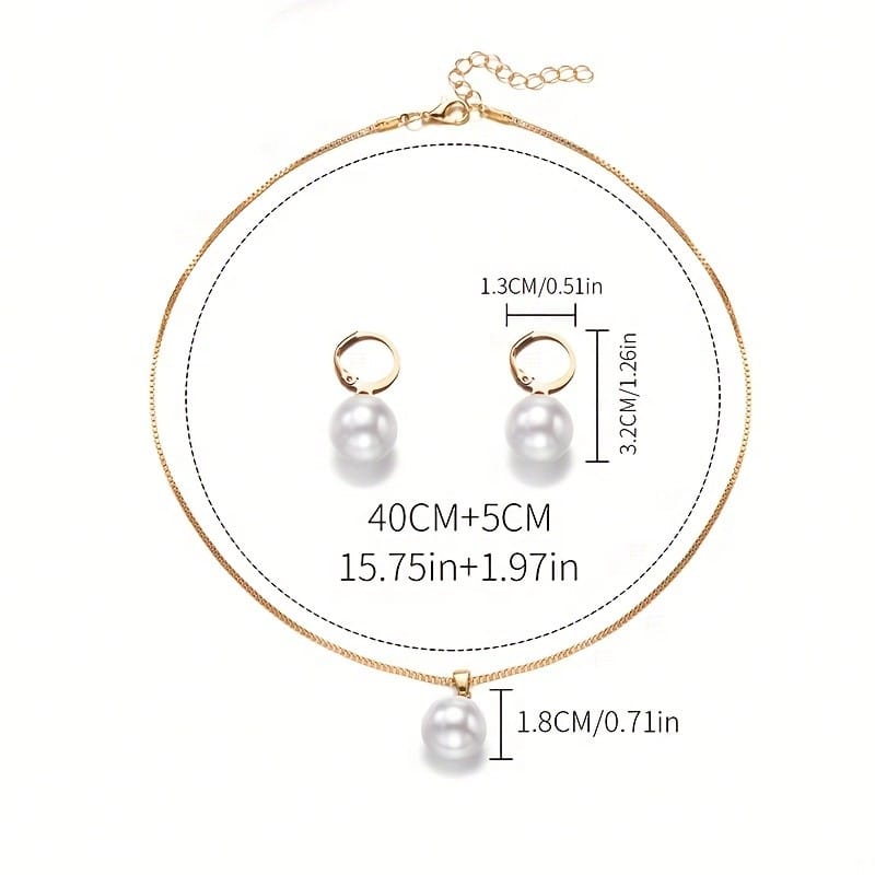 Aurora Atelier [Parure di eleganti perle francesi] Catena per clavicola placcata in oro 18 carati + orecchini, set da due pezzi, pendente con perla rotonda per un look nobile! Classico e versatile, adatto_voghion.com