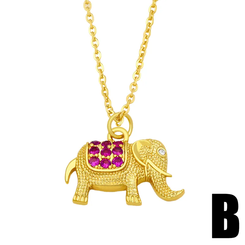 Colliers pendentifs FLOLA Collier éléphant en cuivre CZ Plaqué or Chaîne en pierre fuchsia et blanche Bijoux en gros Nkey69_voghion.com