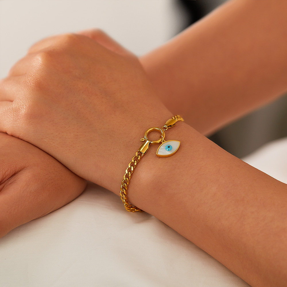 Elegante bracciale da donna in acciaio inossidabile con ciondolo occhio del diavolo in acciaio al titanio_voghion.com