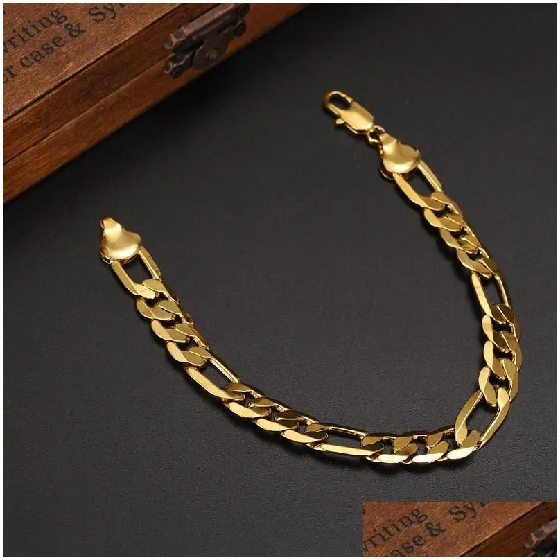 Pulseiras de ouro 21 cm Figaro Chain Link Trendy Mulheres Homens Jóias Atacado Casamento Presentes de noiva Partybangle Drop_voghion.com