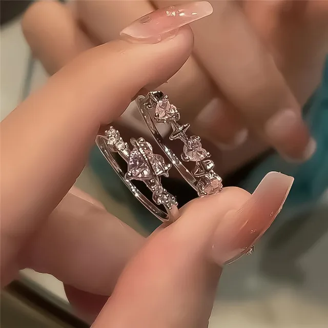 2025 Nouveautés Y2K Rose Cristal Irrégulier Coeur Vintage Brillant Zircon Opale Amour Bague Ouverte pour Femmes Kpop Punk Fille Fête Bijoux Cadeaux_voghion.com