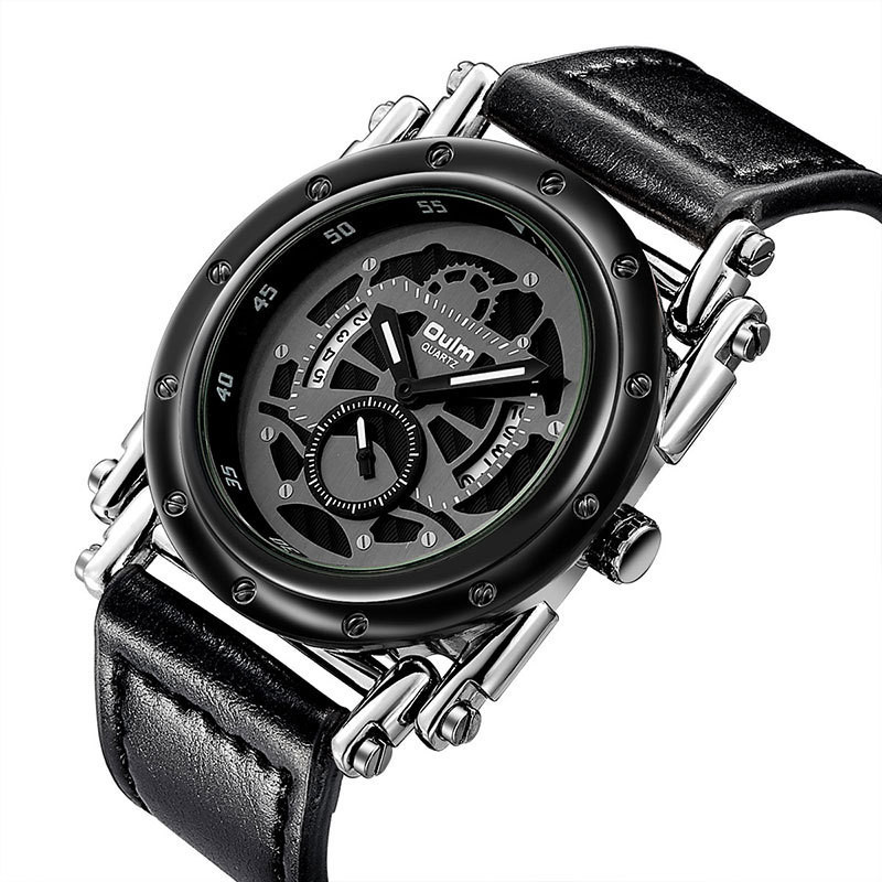 OULM Brand Watches Men Leather Date Quartz Wrist Watch 3399_voghion.com