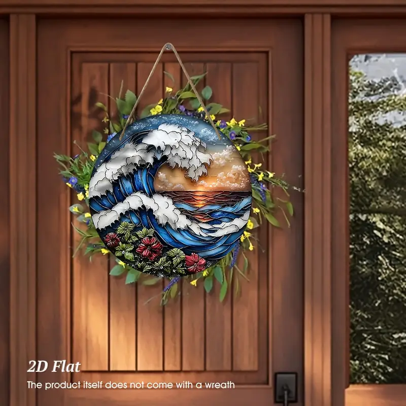 7.9in Ocean Wave Wooden Wall Art - Sunset & Floral Laser-Cut Design For Living Room & Office - Nautical Christmas/Birthday Gift_voghion.com