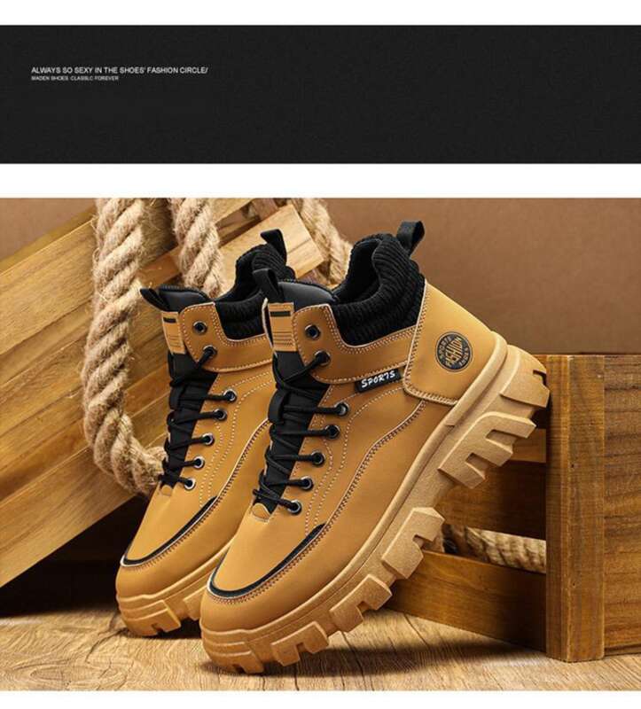 Efterår High Top Martin Herre Arbejdssko Trendy Og Alsidige Tykke Såler Britiske Støvler Korte Vandrestøvler_voghion.com