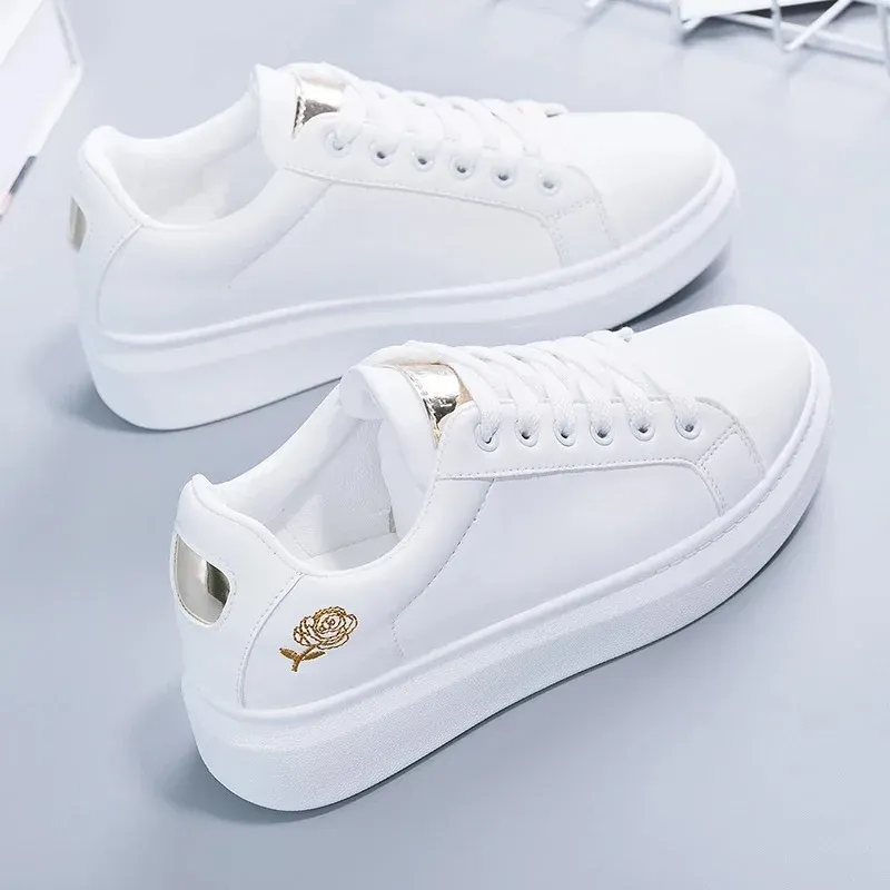 Nieuwe lente 2024 Tenis Feminino veterschoenen wit dames PU leer effen kleur dames casual damesschoenen sneakers CF55_voghion.com