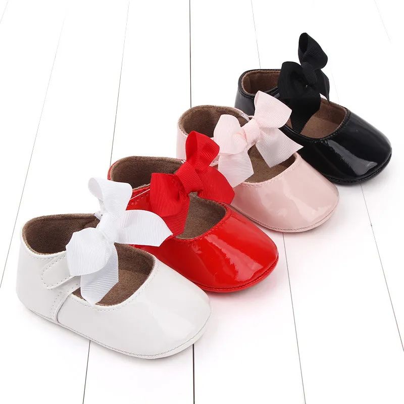 Newborn Baby Infant Boy Girl Claic Bowknot Rubber Sole Anti-lip PU Dre Littleprout Firt Walker Toddler Crib_voghion.com