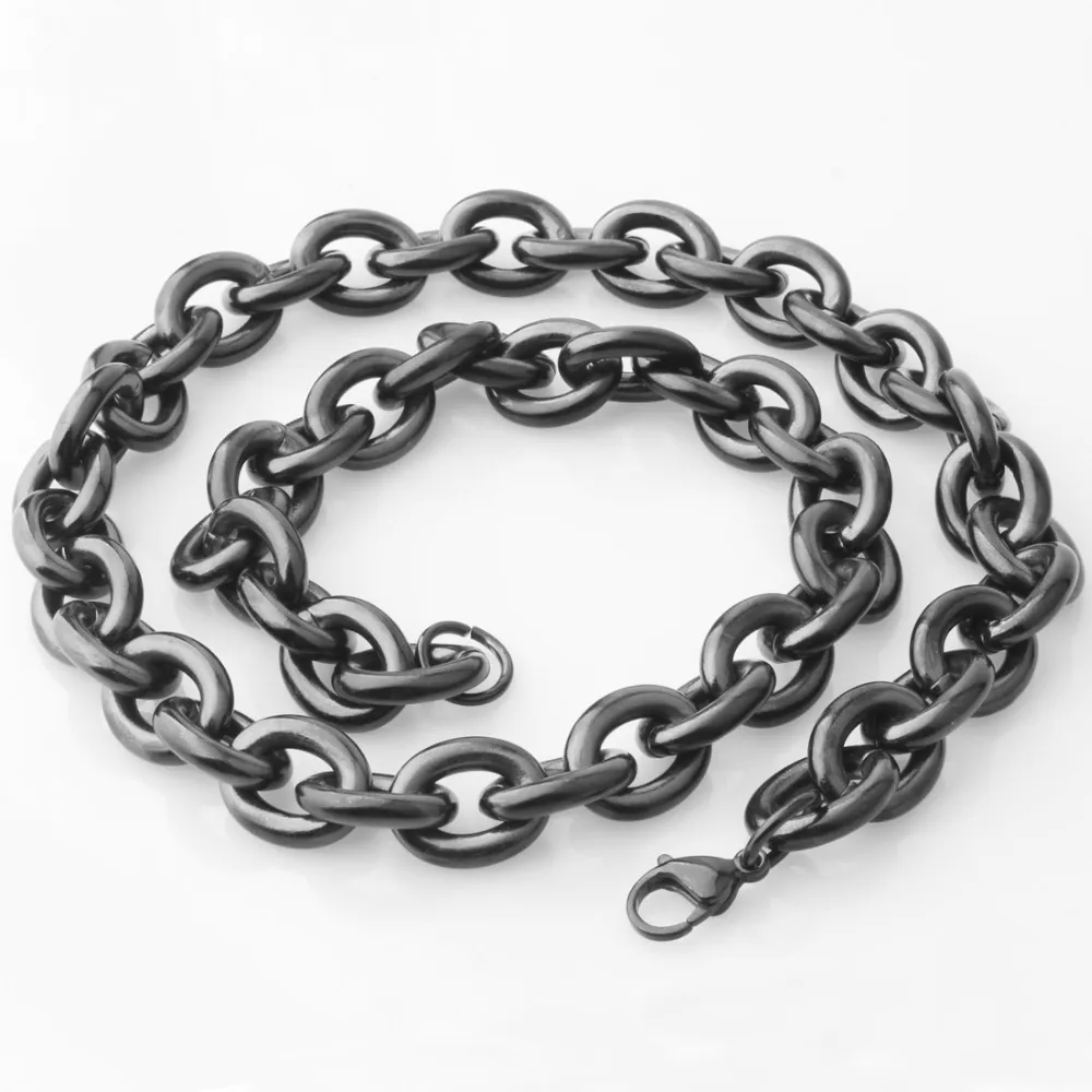 Chains 8/11/13/15mm 8"-40" Fashion Black Tone Stainless Steel Womens Mens Rolo Oval Link Necklaces JewelleryChains_voghion.com