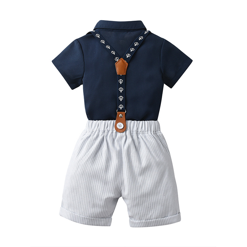 Mother&Kids Jongenskleding Herenoverall Driedelig kinderpak Babyzomer jongenszomerpak met korte mouwen_voghion.com