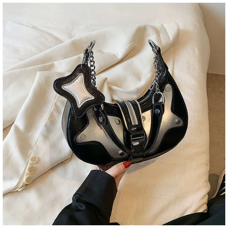 Y2k Shoulder Premium Pu Leather Mixed Color Rivet Fashion Handbag Retro Designer Women's Wallet Street Dressing Bag_voghion.com