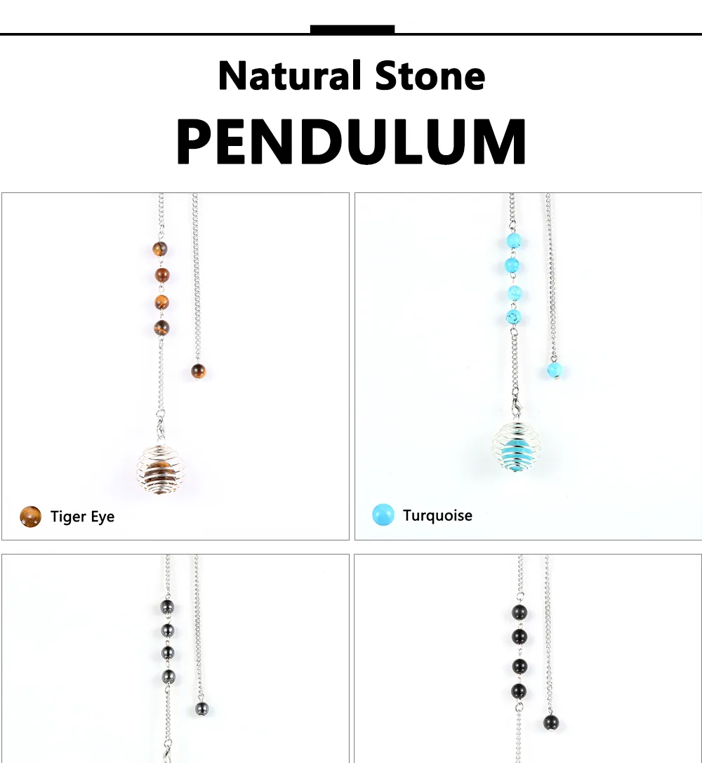 Chaînes Na Métal Ressort Boule Reiki Naturel Hématite Oeil de Tigre Pierre de Lave Pierre Précieuse Pendules Pour Divination Hommes ing Femmes_voghion.com