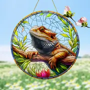 Captor de soare cu dragon bărbos - artă acrilică colorată de 20 cm. Decor unic cu tematică de reptile, cadou perfect pentru iubitorii de șopârle._voghion.com