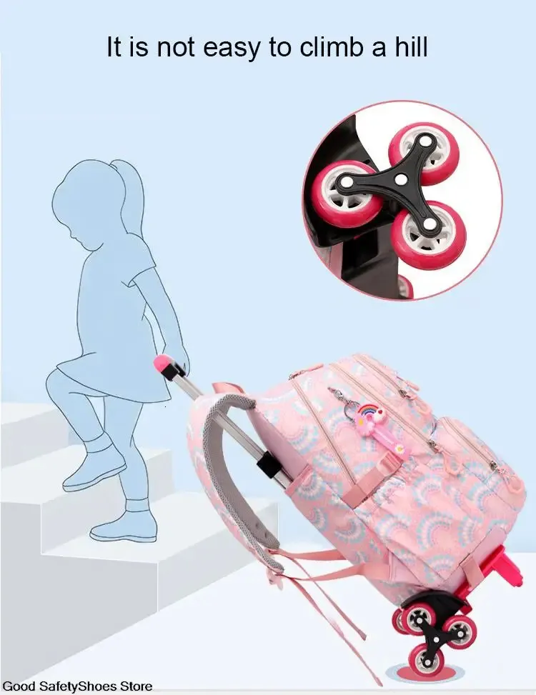 Borse a rotelle per ragazze Zaino Zaini impermeabili per bambini con ruote Trolley per scuola media Zaino Lage 240314_voghion.com