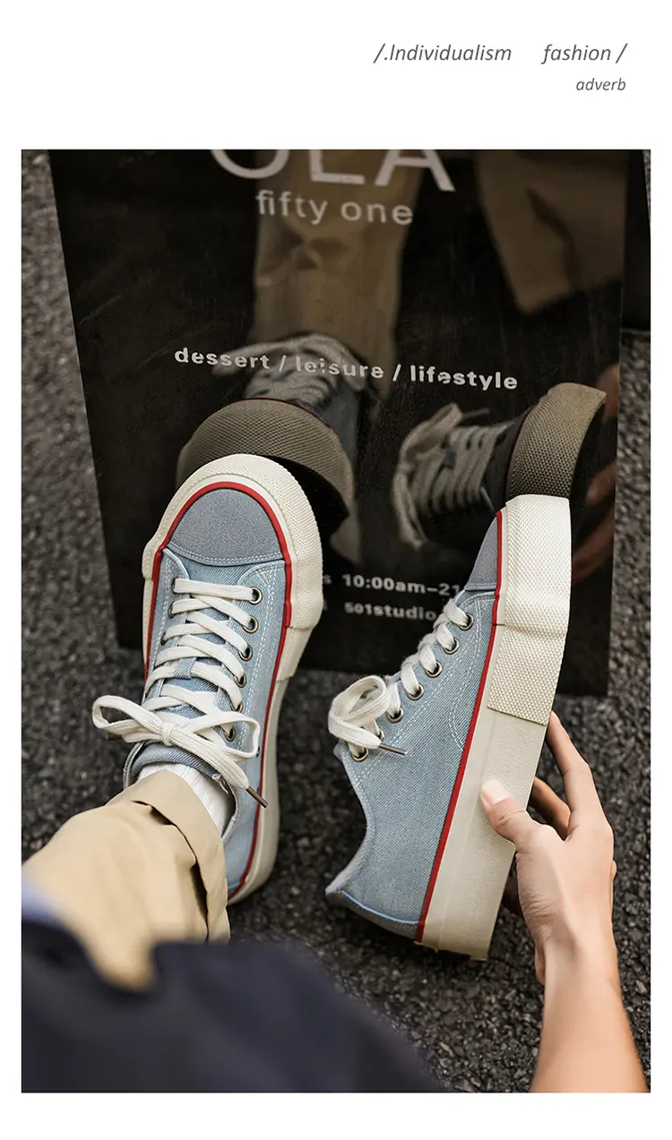 Canvas Shoes For Men, Casual Low Top Trainers With Thick Sole_voghion.com