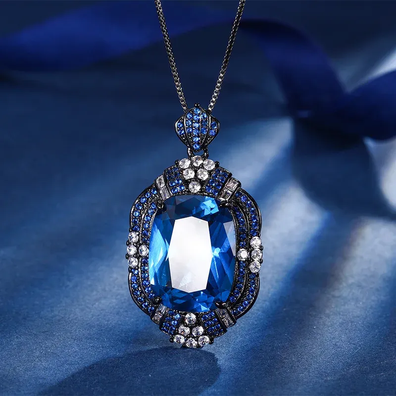 Gemstone Pendant Necklace Rectangular Gold Plated Chain Jewelry_voghion.com