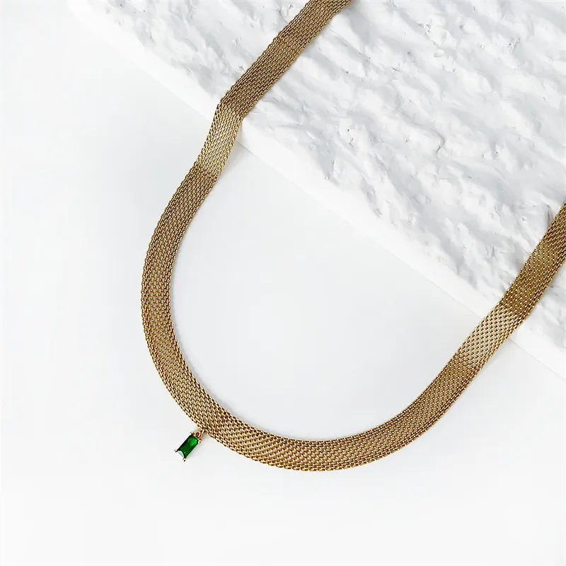 Collier pendentif chaîne maille or acier inoxydable cristaux_voghion.com
