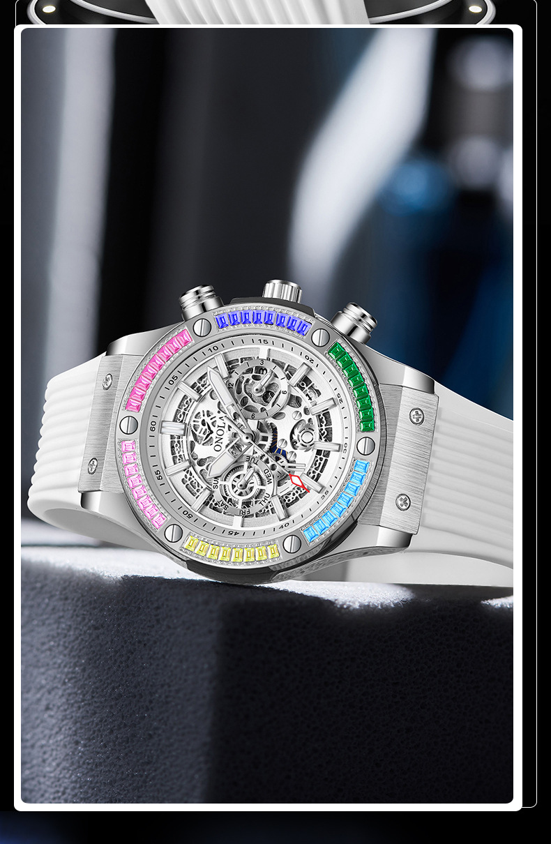 Fashion New ONOLA/Orona Rainbow Diamond Fully Automatic Mechanical Watch Men's Waterproof Tape_voghion.com