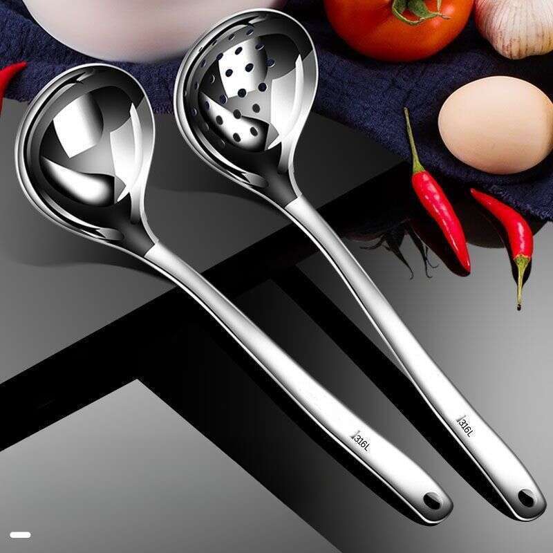 Thickened 316 Stainless Steel Leaky Household Hot Pot Spoon, Long Handled Drinking Soup, Spoon Set For Serving Soup_voghion.com