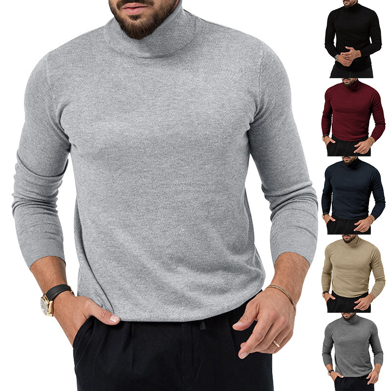 Underla camiseta de manga comprida para homens outono e inverno nova marca de moda jovem versátil simples gola alta_voghion.com