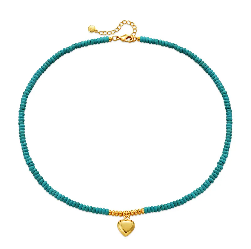 Collier de perles turquoise irrégulières faites à la main pour femmes, chaîne porte-bonheur en forme d'épis de blé dorés, bijoux rétro_voghion.com