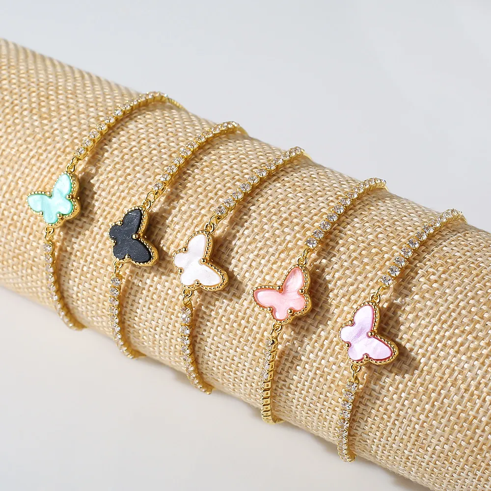Butterfly Charm Bracelet Gold Plated Crystal Rhinestone Bangle_voghion.com