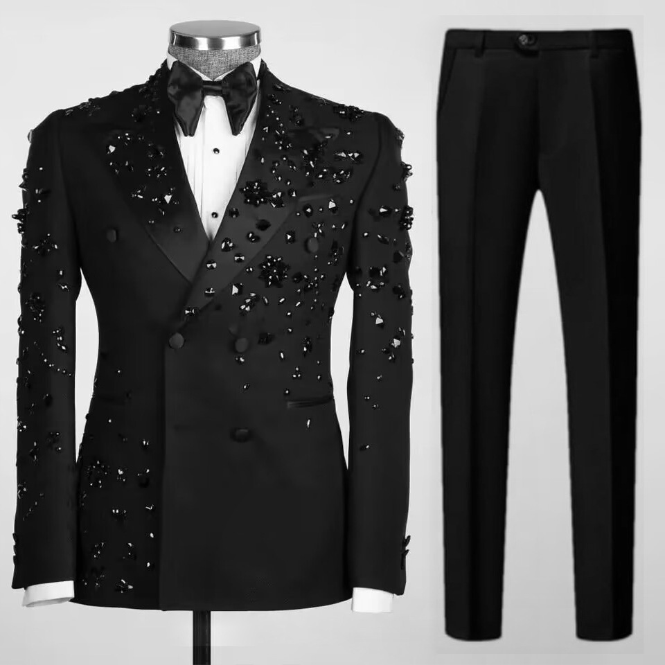 ​Men's Stage Performance Suit Set - Luxury Beaded Slim-Fit Blazer & Pants For Concerts, Weddings & Black-Tie Events​