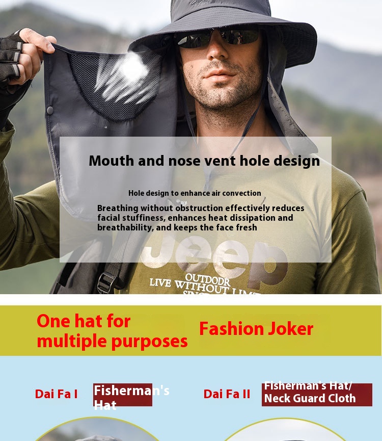 Fiskarhatt Solhatt Manlig Sommar Utomhus Snabbtorkande Solhatt Fiske Andningsbar Solhatt Kvinnlig Ansiktsmask Hatt_voghion.com