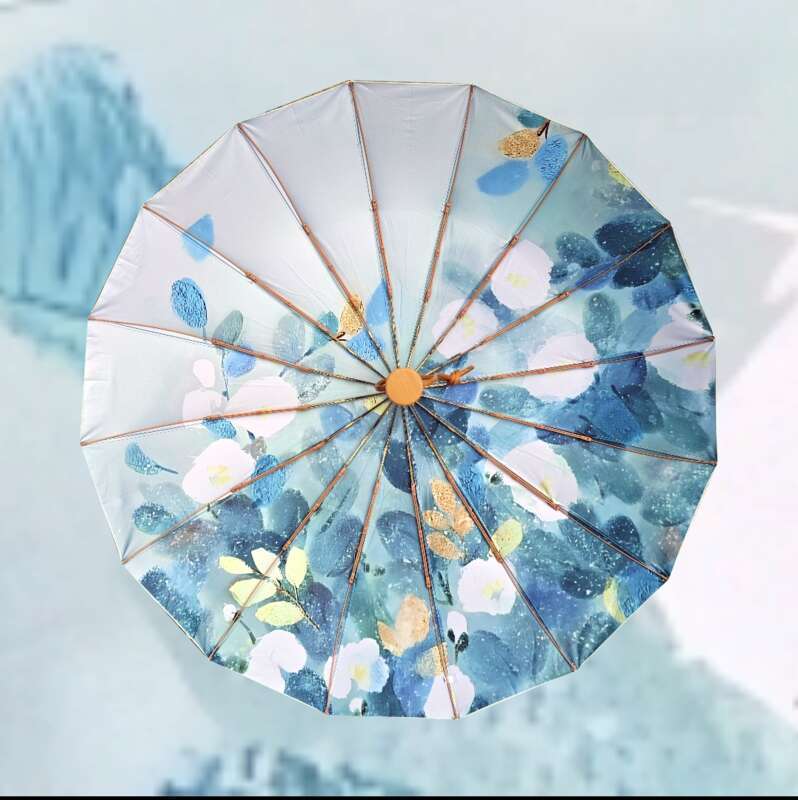 New Chinese Style 16 Double Bone Gold Rod Reinforced Umbrella, Glue Full Shading Sun Umbrella With Same Color Carrying_voghion.com