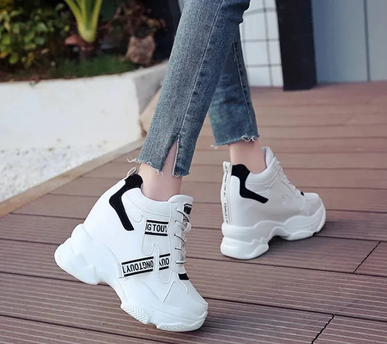 Heiße Verkäufe Trendy Schuhe High Top Sneakers Frauen Plattform Stiefeletten Korb Femme Chaussures Femmes Höhe Erhöhen_voghion.com